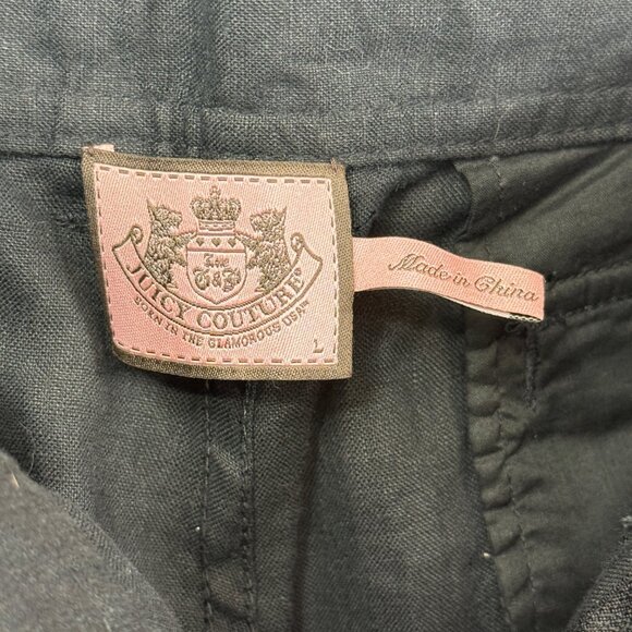 Juicy Couture Womens Black Linen Wide-Leg Pants Drawstring Pockets Size XL - Picture 4 of 8